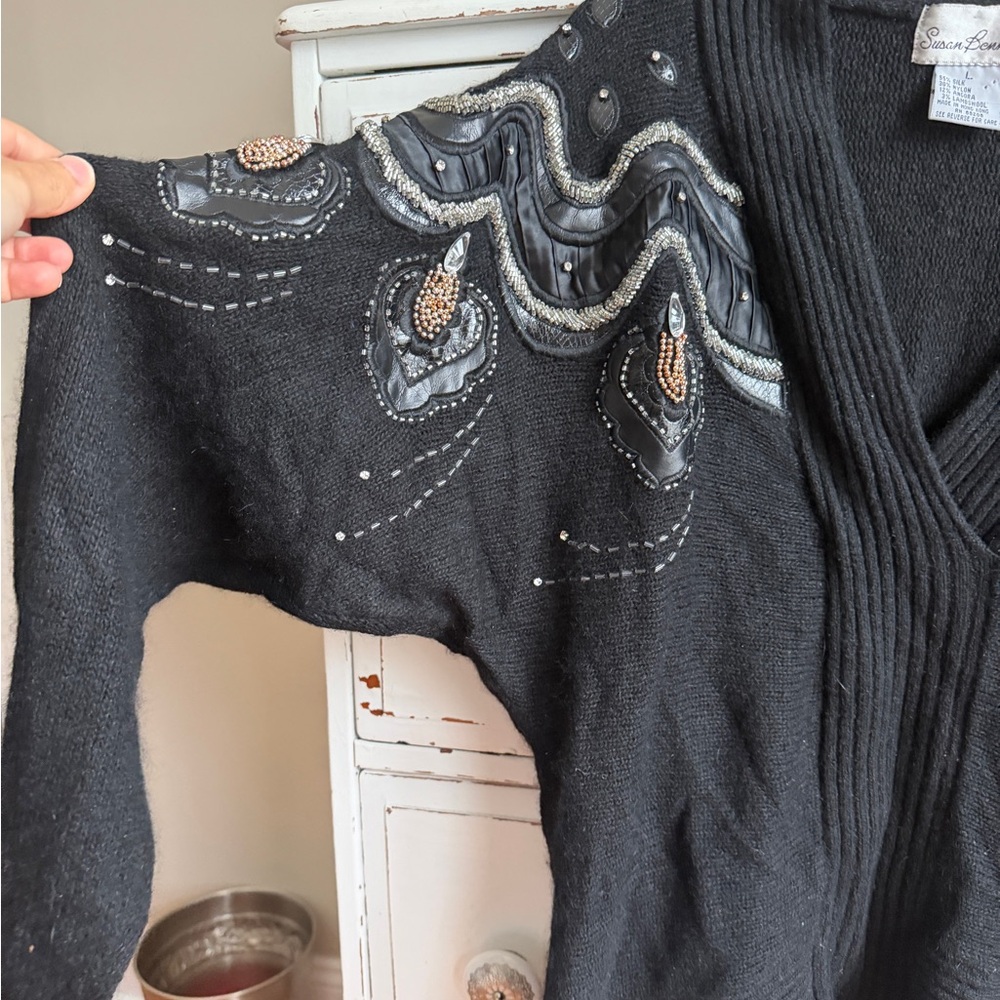 Vintage 80s Susan Bennett Silk Angora Lambswool Jewel Blend Sweater